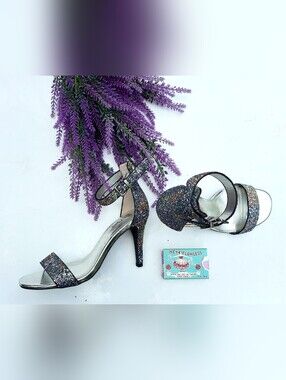 BRASH Purple Sparkle Ankle Strap Pumps